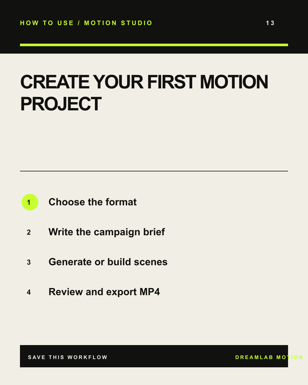 CREATE YOUR FIRST MOTION PROJECT tutorial card
