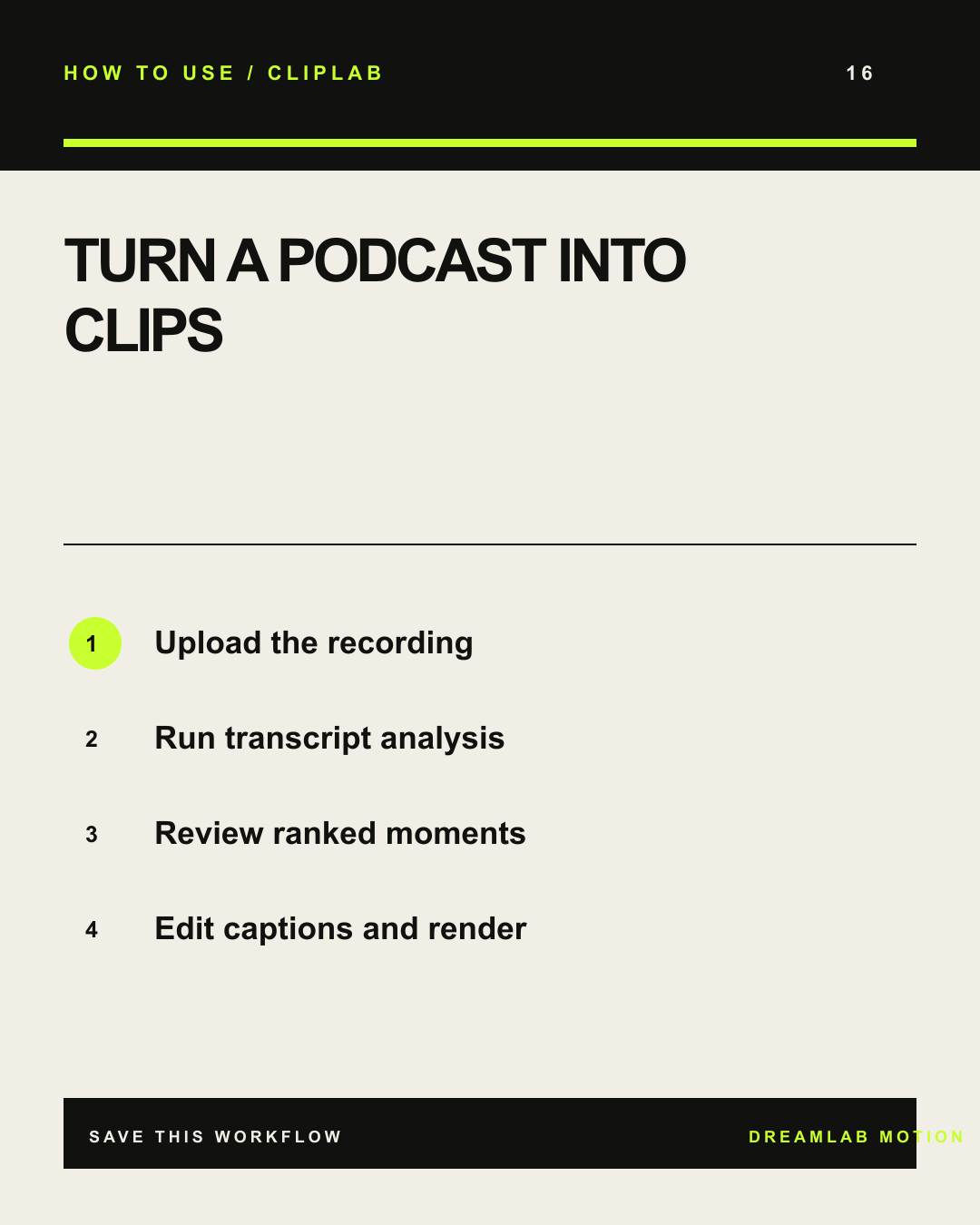 TURN A PODCAST INTO CLIPS tutorial card