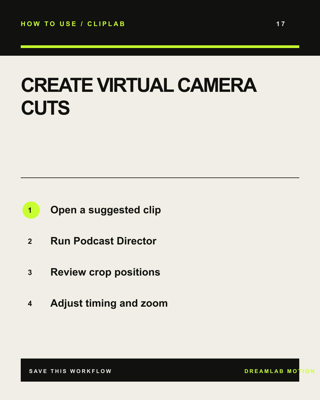 CREATE VIRTUAL CAMERA CUTS tutorial card