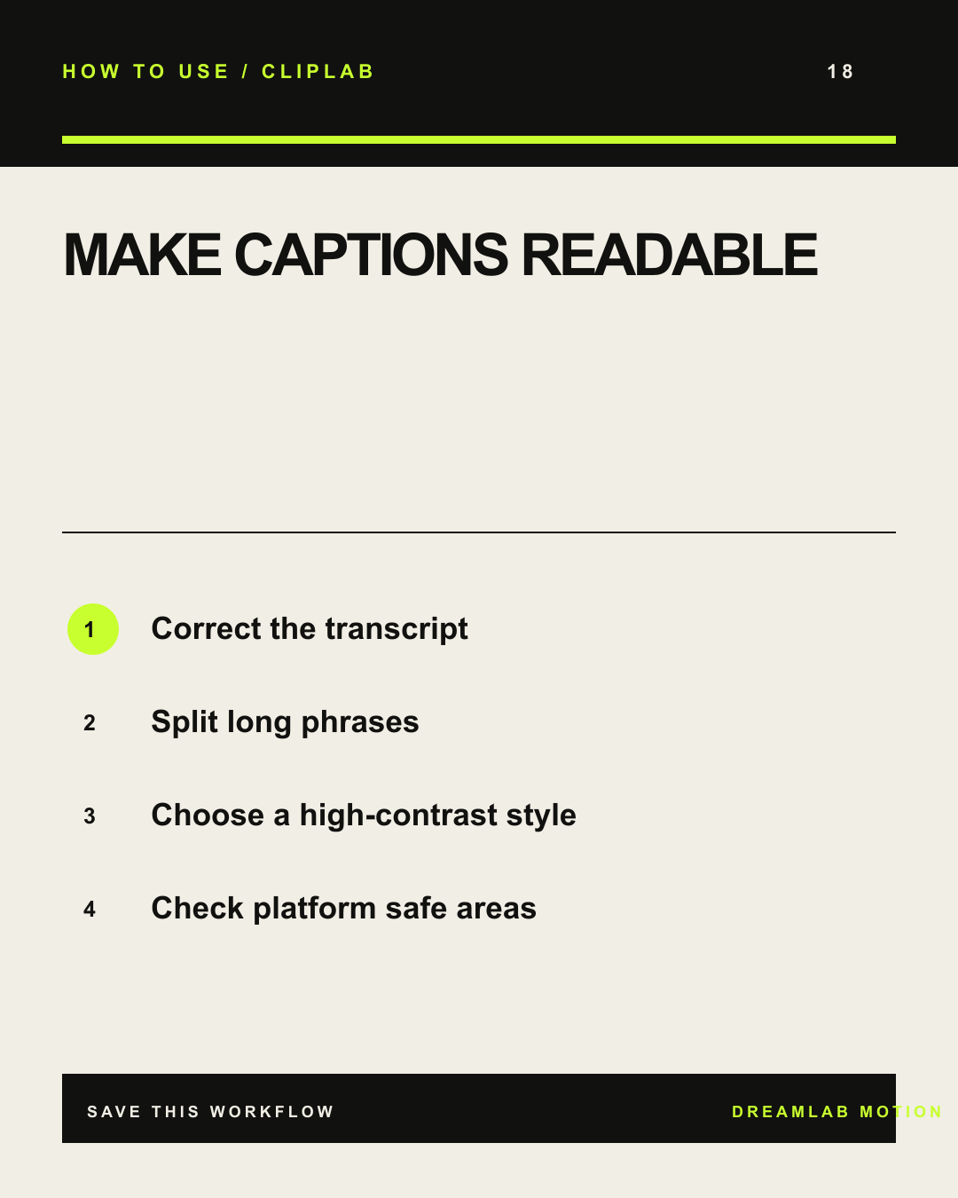 MAKE CAPTIONS READABLE tutorial card